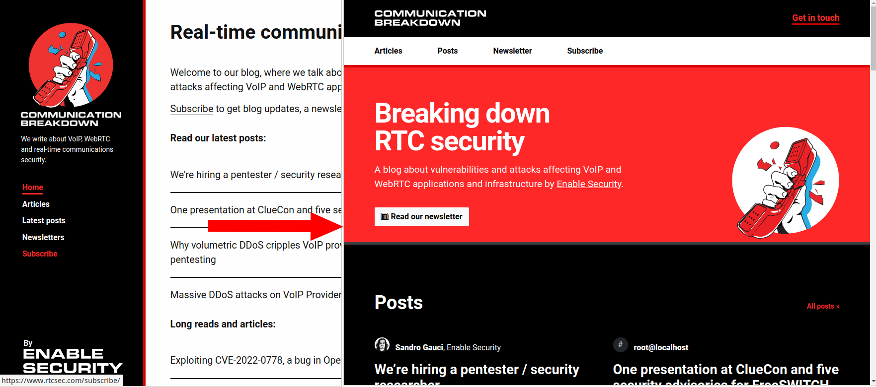 Before and after of rtcsec.com
