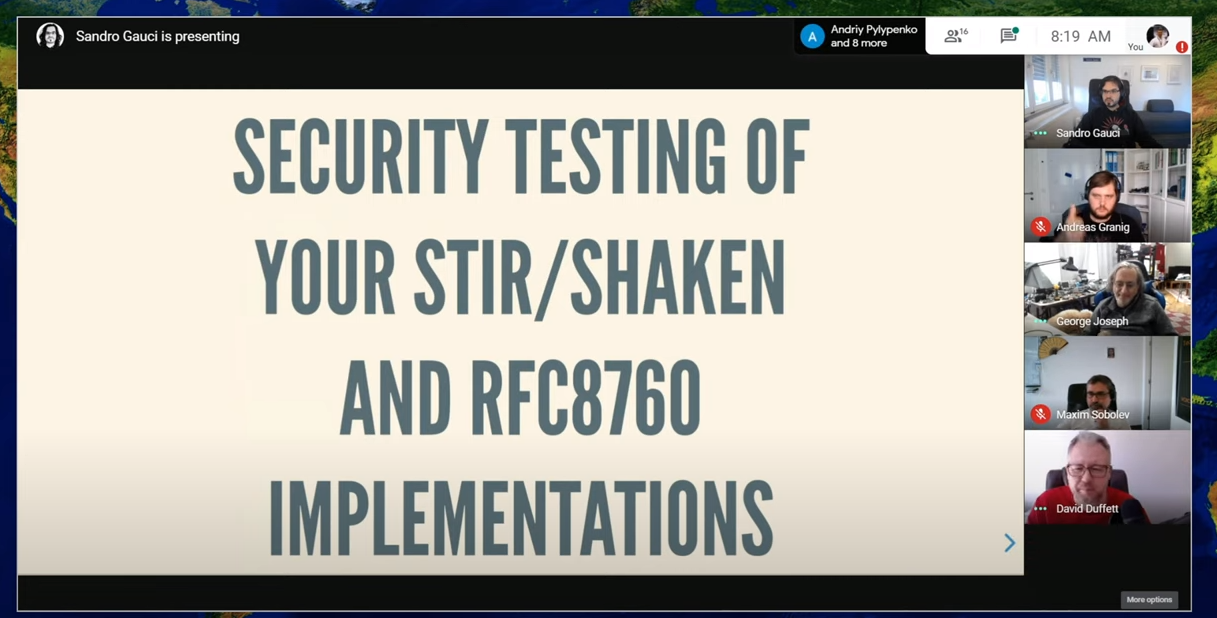 Presentation on security testing of RFC 8760 and STIR/SHAKEN at OpenSIPIt
