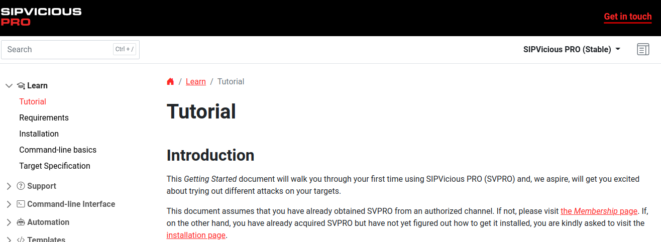 New SIPVicious PRO documentation site looking slick